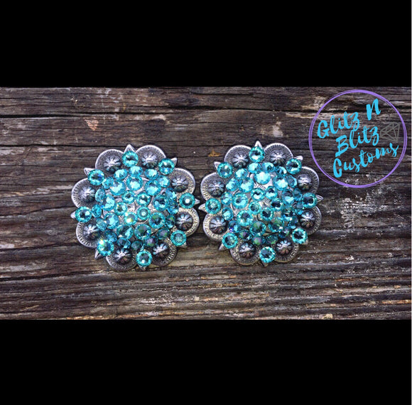 Turquoise on Antique Silver Conchos
