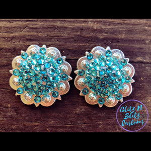 Turquoise on Silver Conchos