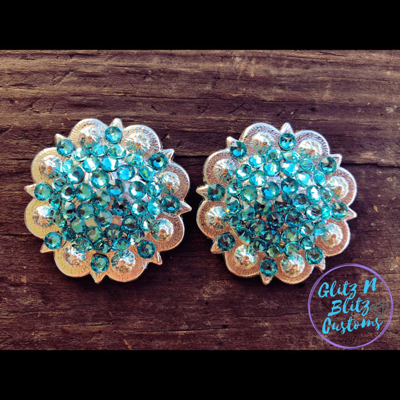 Turquoise on Silver Conchos