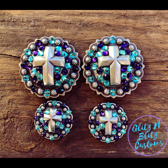 Turquoise and Purple Cross Conchos