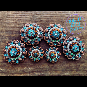 Turquoise, Copper, & Clear Saddle Set
